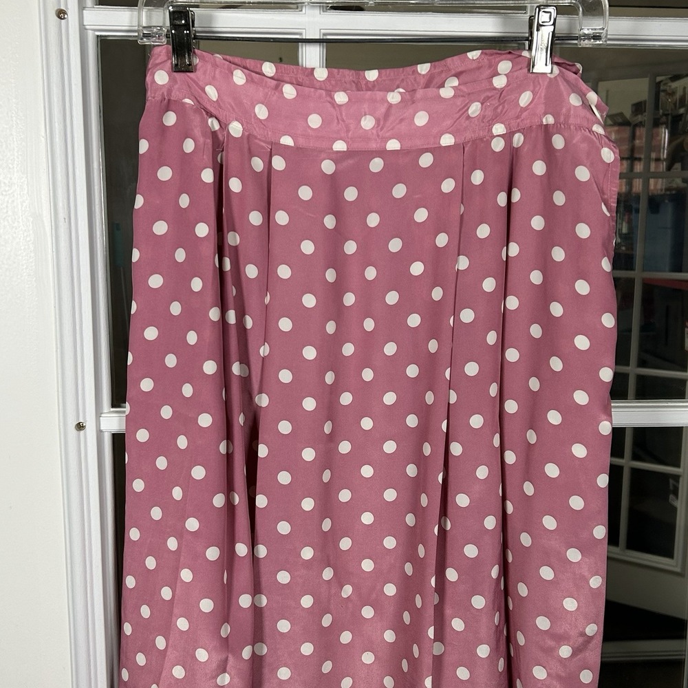 Vintage Career Guild Pink Polka Dot Pleated Midi Skirt A-Line Size 14 80s - Picture 3 of 9